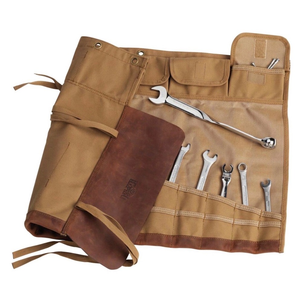 Duluth Trading Canvas Leather Fire Hose Tool Roll Organizer Brown Set of 2
